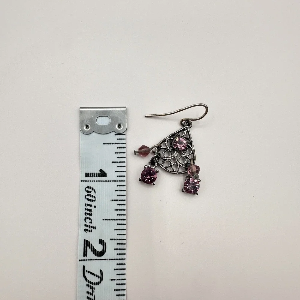 Vintage 90s Purple Crystal Bicone beads‎ Chandelier Earrings Silver Tone Jewelry